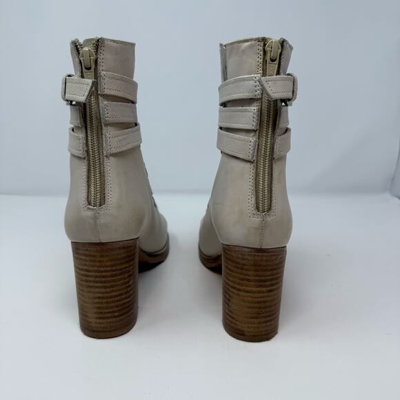 Vintage Foundry Co Boots Women's 8.5 Beige Lexi Open Toe Leather Preppy - Picture 9 of 15